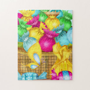 Easter Candy Folk Art GIRLS BASKET STUFFER Jigsaw Puzzle