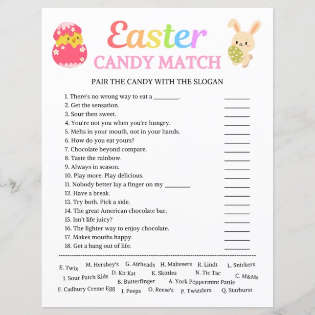 Easter Candy Match Game (Front)