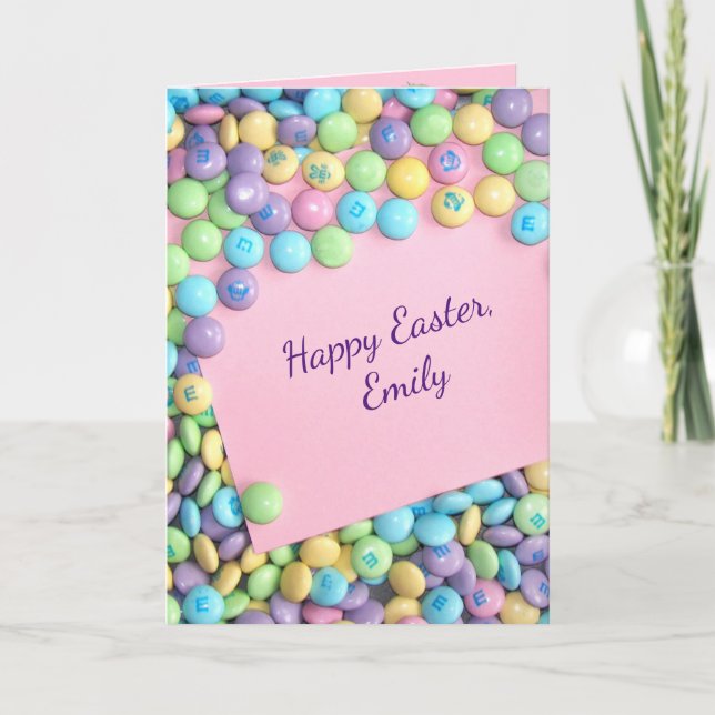 Easter Candy on Pink Paper Holiday Card (Front)