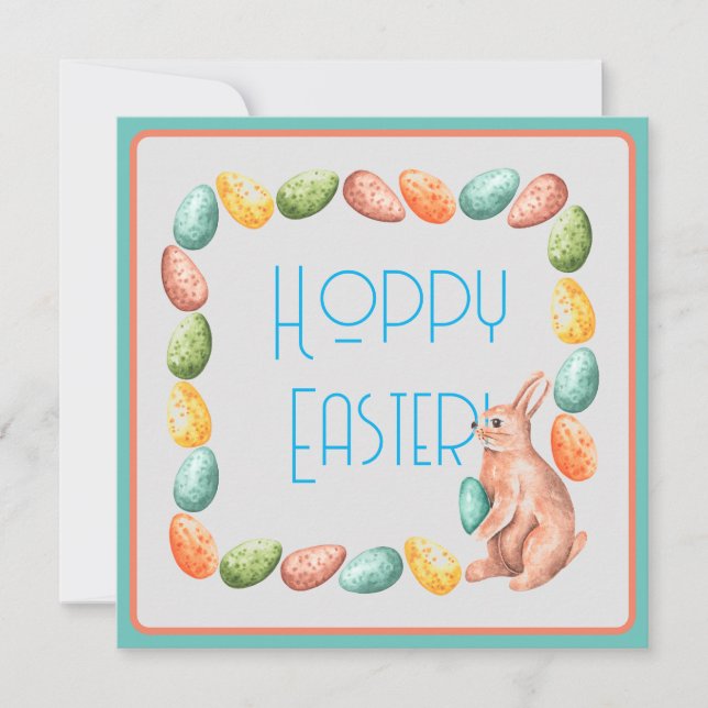 Easter Card - Bunny Eggs - Cute - Hoppy Easter (Front)