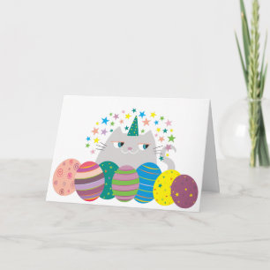 Easter Card Cat Unicorn Cute Eggs Colorful