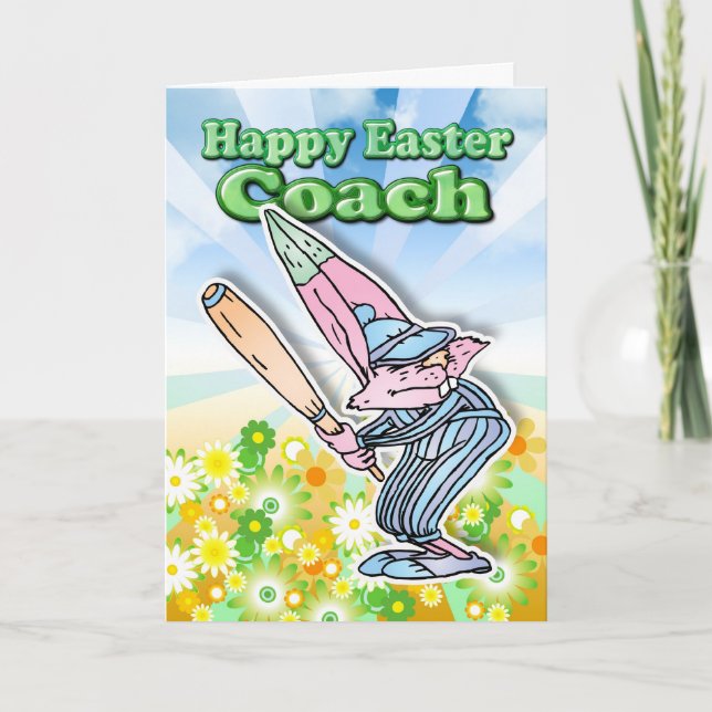 Easter Card - Easter Bunny Baseball Coach (Front)