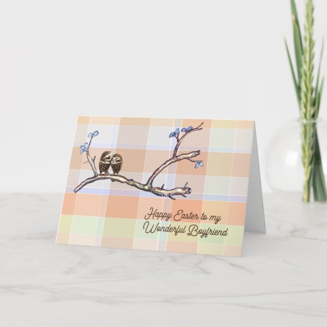 Easter Card for Boyfriend with Owls (Front)