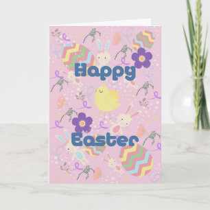 Easter Card for Kids with Bunnies & Swirls