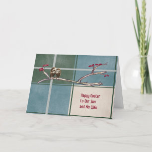 Easter Card for Son & Wife Blue Plaid Design