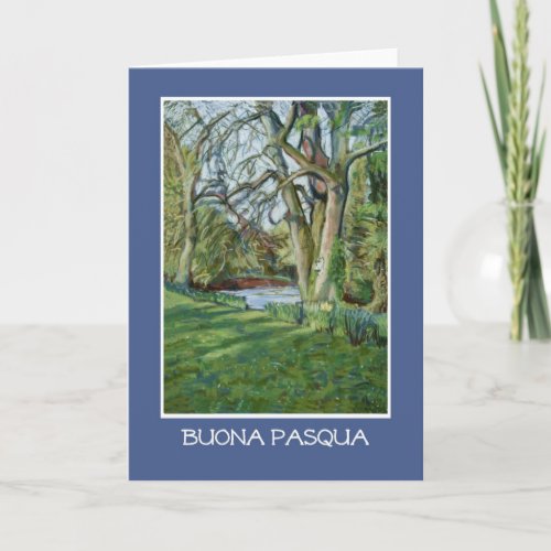 Easter Card Italian Greeting Riverbank in Spring Holiday Card