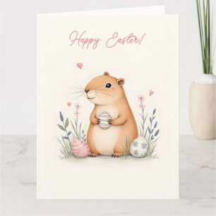 Easter card with a capybara in pastel colors