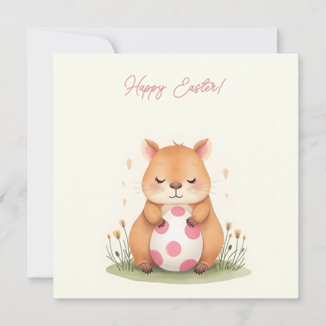 Easter card with a capybara in pastel colors (Front)