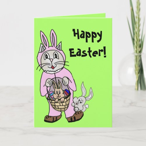 Easter Card with a Cat in bunny suit drawing