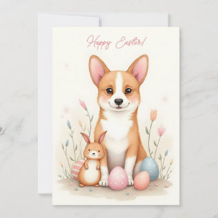 Easter card with a corgi dog in pastel colors