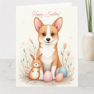 Easter card with a corgi dog in pastel colors