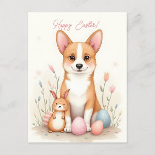 Easter card with a corgi dog in pastel colors