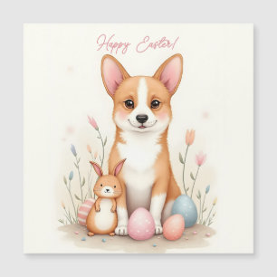 Easter card with a corgi dog in pastel colors