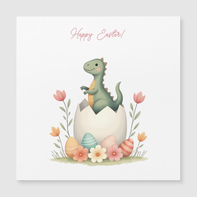 Easter card with a dinosaur in pastel colors (Front)