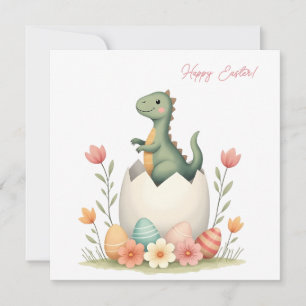 Easter card with a dinosaur in pastel colors