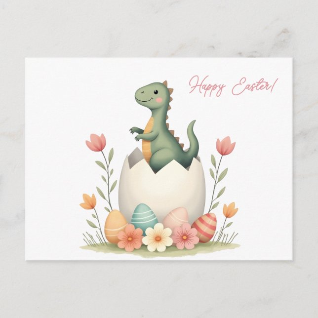 Easter card with a dinosaur in pastel colors (Front)