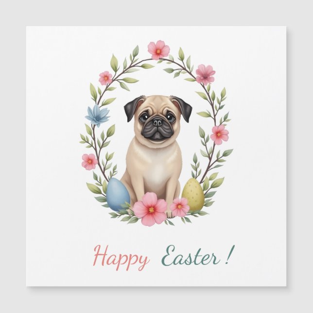 Easter card with a picture of a pug (Front)