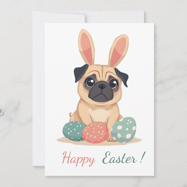Easter card with a picture of a pug (Front)