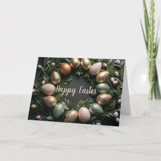 Easter card with gold and green eggs Holiday Card
