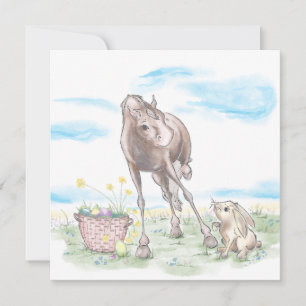 Easter card with horse and oyster, sweet animals