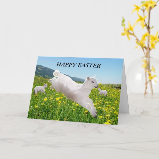 Easter Card with Spring Time Lambs (Yellow Flower)