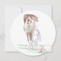 Easter card with sweet horse and oyster