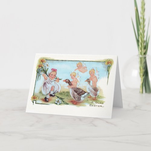 Easter Card with Vintage Illustration