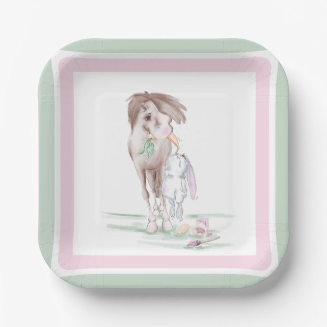 Easter cardboard plate with horse and oyster (Front)