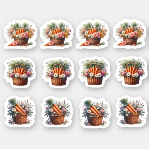 Easter Carrots and Flowers In A Basket Sticker