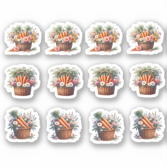 Easter Carrots and Flowers In A Basket Sticker (Front)