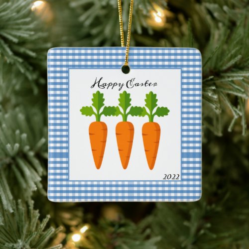 Easter Carrots on Blue Gingham Holiday Tree  Ceramic Ornament