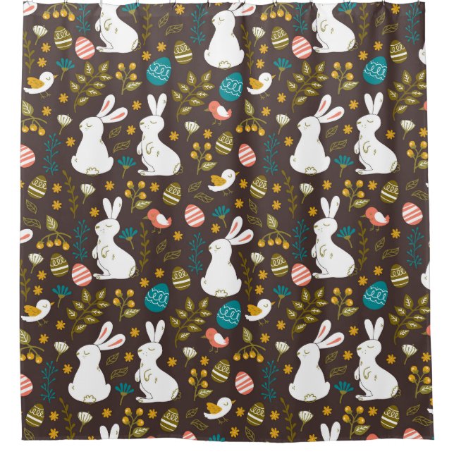 Easter Cartoon Style Seamless Drawing Shower Curtain (Front)