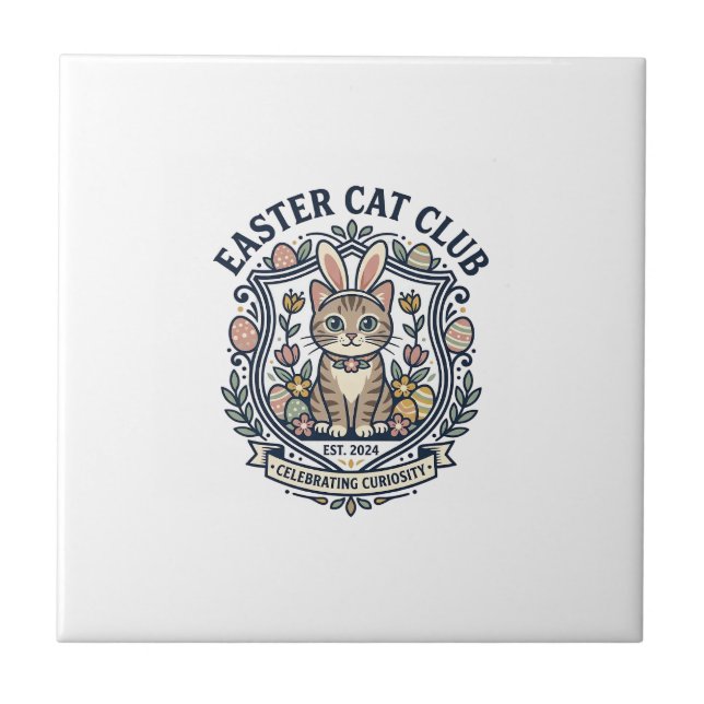 Easter Cat Cat Graphic Tee Art - Easter Cat Club_1 Ceramic Tile (Front)