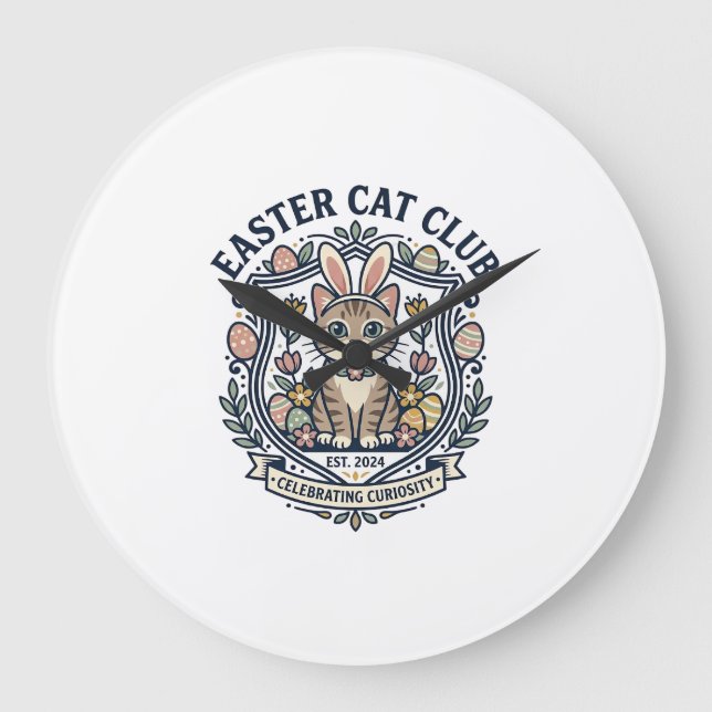 Easter Cat Cat Graphic Tee Art - Easter Cat Club_1 Large Clock (Front)