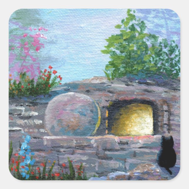 Easter Cat Christian Art Empty Tomb Square Sticker (Front)