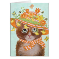 Easter Cat in Easter Bonnet with Butterflies Card