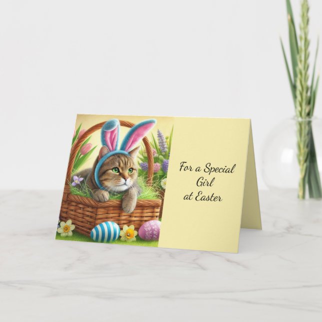 Easter Cat Kids Holiday Greeting Card (Front)