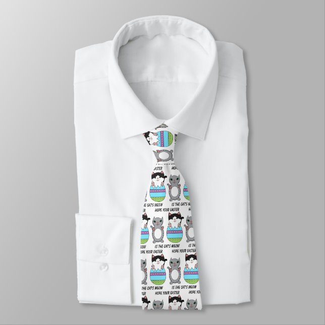  Easter Cat Kitty Meow Funny Cute Neck Tie (Tied)