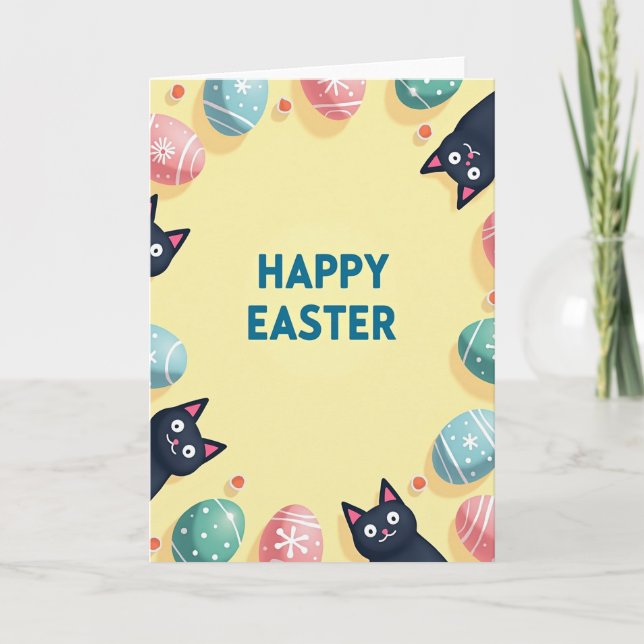 Easter Cat Polka Dot Pattern Card (Front)