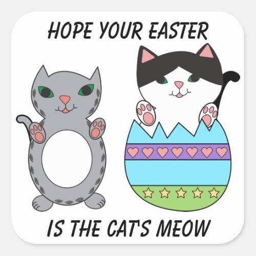 Easter Cats Meow Cute Kitty Personalize Square Sticker