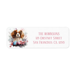 Easter Cavalier King Charles  Eggs and Flowers -   Label
