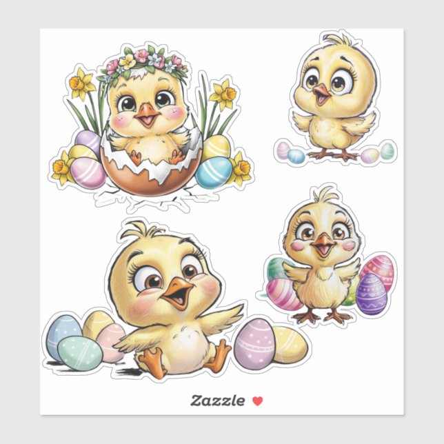 Easter Charms: Cute Chicks and Colorful Easter Egg Sticker (Sheet)