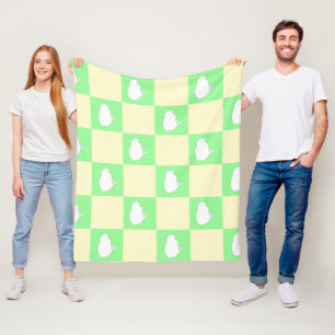 Easter Checkerboard Pattern with White Chick Motif Fleece Blanket