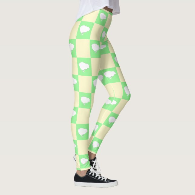 Easter Checkerboard Pattern with White Chick Motif Leggings (Right)