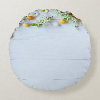 Easter Cherry Plum: Yellow Eggs. Round Pillow
