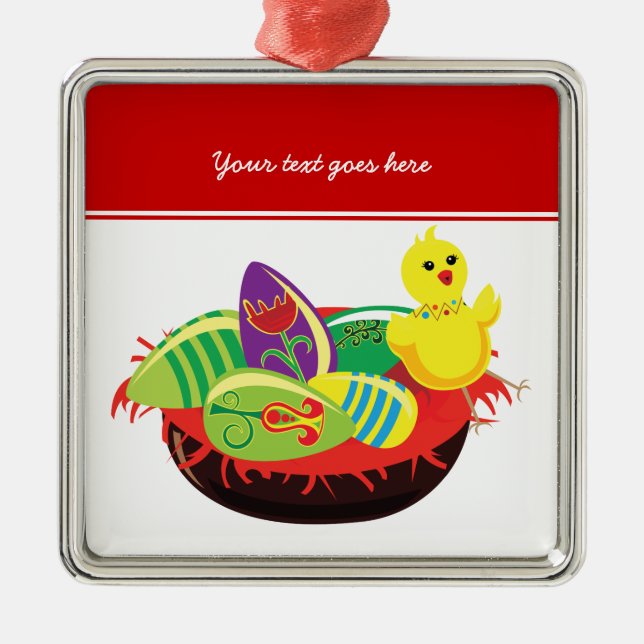 Easter chick and eggs custom ornament (Front)