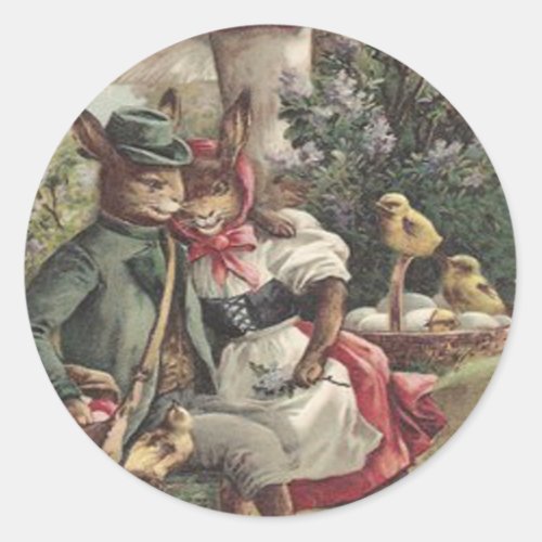 Easter Chick Bunny Couple Colored Egg Mushroom Classic Round Sticker