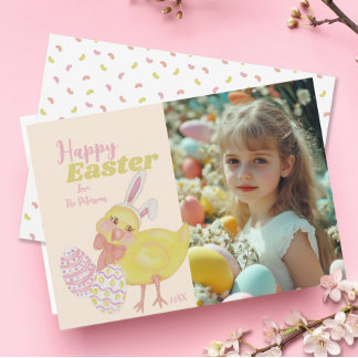 Easter Chick Bunny Ears Jelly Bean Cute Photo Name Holiday Card