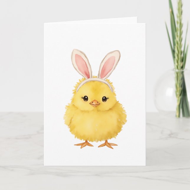 Easter Chick Bunny Watercolor Holiday Card (Front)