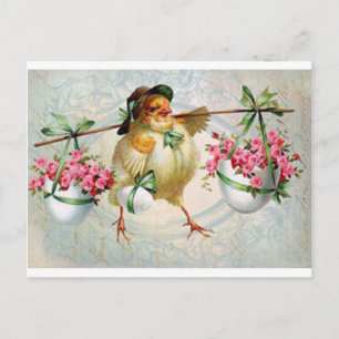 Easter Chick Delivering Flowers Postcard